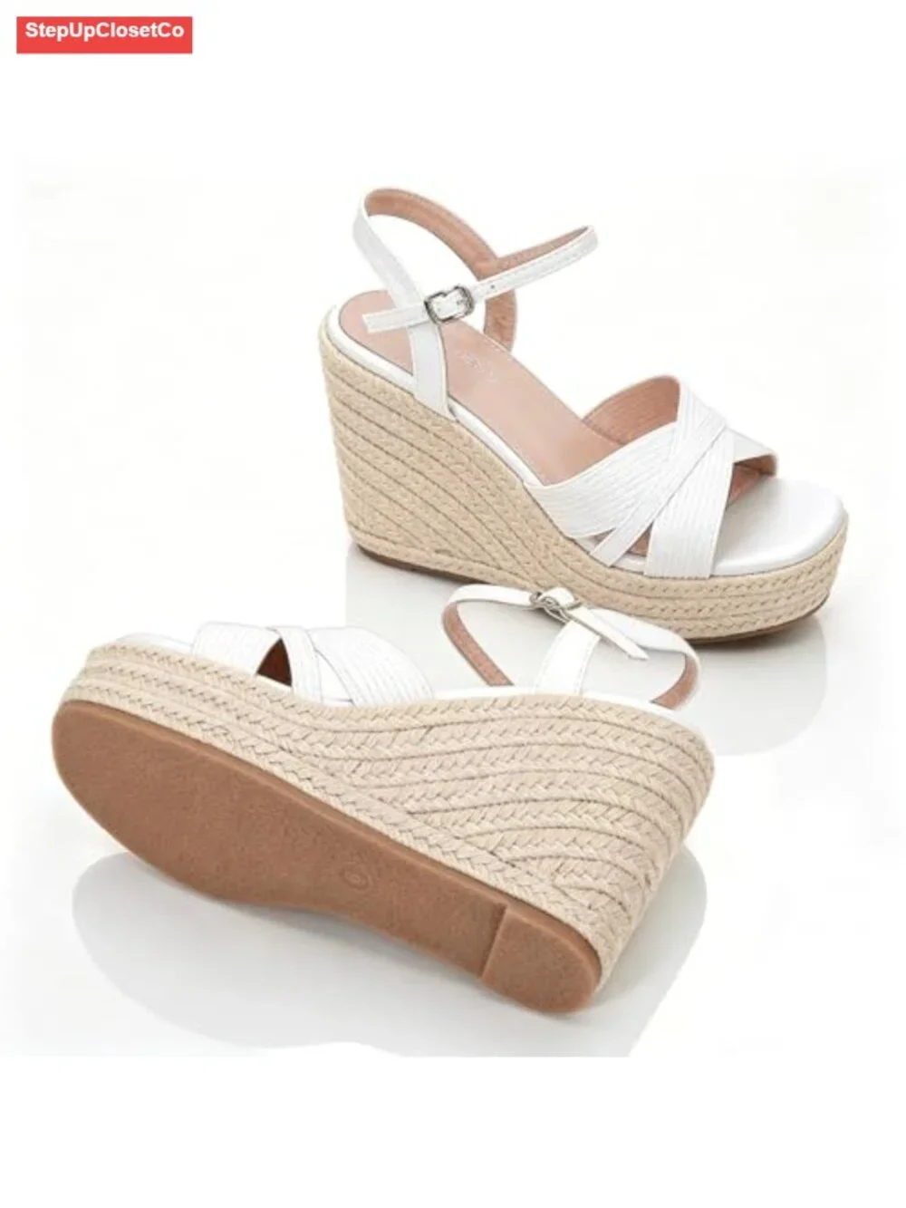 Braided Espadrille Wedge Sandals with Ankle Strap - Comfort Platform Heels